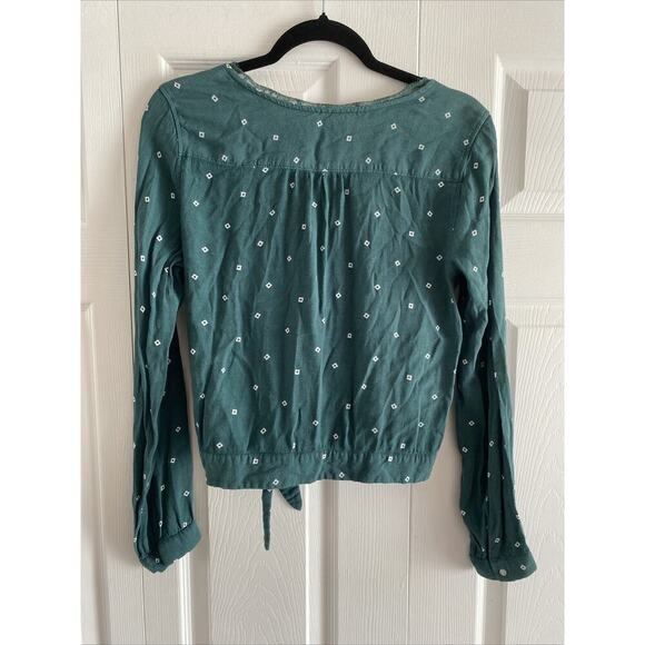 Abercrombie Fitch Women's Small Green Diamond Wrap Top Boho Chic - Picture 7 of 8